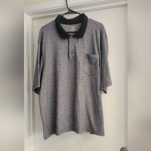 George Men’s 3X Black Gray Striped Polo Shirt Pocket Casual Golf